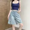 Shorts de mezclilla de pierna recta, cintura alta, corte A, adelgazantes para mujer, nueva colección de verano 2026, ligeros, elásticos y de corte holgado