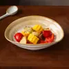 Cuenco Yuanbao de Cerámica Horneada de Fábrica de 9.5 Pulgadas para Uso Doméstico, Bol para Ensalada, Cuenco Irregular de Cerámica, Bol para Snacks, Bol para Postres