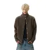 Cardigan de Tricô Botão Gola Alta Novo Outono Inverno Masculino Retro Americano Tendência Simples Versátil Preguiçoso Jaqueta Suéter