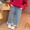 Calça de Pelúcia com Laço de Pérola para Meninas Inverno 2026 Novo Estilo Moda Infantil Estilosa Menininha Calça Longa Engrossada Tendência