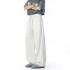 Calça Masculina Casual Patchwork Drapeada de Marca Tendência, Nova Calça de Perna Larga Reta Solta Cleanfit Estilo Americano para Primavera e Outono