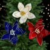 Nuevo Rojo Vino Navidad Terciopelo Rojo Flor de Navidad Color Champaña Lentejuela Flor Artificial Guirnalda Árbol de Navidad Accesorios DIY