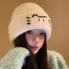 Novo Chapéu de Tricô de Gato para Mulheres Chapéu de Lã Fofo Outono e Inverno Chapéu Quente de Puxar Chapéu Versátil com Proteção para Orelhas para Clima Frio