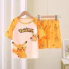 Ropa de Casa para Niños 2025 Verano Nuevo Versión Coreana Dibujos Animados Lindo Niños y Niñas Manga Corta Shorts Traje de Casa Venta al por Mayor