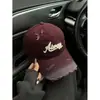 Gorra de Béisbol Vintage Desgastada Color Borgoña para Mujer, Estilo Retro Americano, Circunferencia de Cabeza Grande, Gorra Versátil de Pico de Pato con Letras, Sombrero Pequeño que Afina el Rostro