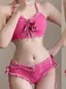 Bikini Night Bar Sexy Disfraz de Bailarina Principal Disfraz de Pole Dance Cuello Colgante Espalda Descubierta Bikini de Mezclilla para Mujer