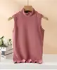 Novo Top Térmico Feminino Outono e Inverno com Gola Meia-Alta, Camiseta de Alcinha Sem Mangas, Slim Fit, Colete de Lã com Ombros Largos