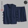 Traje Tang de Algodón y Lino para Hombres de Mediana Edad y Mayores Chaleco y Shorts Conjunto de Dos Piezas Ropa de Casa Chaleco Chino Chaqueta de Verano para Abuelo talla extra