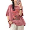 Verano Nuevo Jersey de Cuello Redondo de Manga Corta de Doble Capa de Hilo de Algodón Estampado Camiseta de Mujer Look Adelgazante Holgado Versátil Top Casual