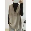 Chaleco suéter retro de estilo coreano, elegante, de longitud media, corte holgado y estilizado, perfecto para usar en capas.