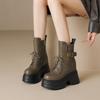 Botas de Piel de Vaca de Primera Capa con Aumento Interior de 12 cm para Mujer Estilo Nuevo Otoño e Invierno 2025 Botines Cortos de Suela Gruesa Pequeña Forrados de Lana