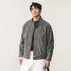 Jaqueta masculina tie-dye estilo retrô americano com gola alta, coleção de outono 2026, jaqueta bomber estilo motociclista de corte solto, jaqueta masculina de couro PU