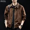 Chaqueta de ante con diseño de bloques de color a cuadros retro para hombre, otoño e invierno, corte holgado, estilo "old money", abrigo casual talla grande
