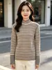 Suéter grueso de dos piezas para mujer con núcleo de lana hilado, cuello semi-alto, jersey de rayas blancas y negras, base de punto de manga larga, nuevo estilo otoño e invierno