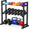 Amazon Estante de Mancuernas de 3 Niveles Ajustable en Altura Estante de Almacenamiento para Equipo de Fitness en Casa Soporte de Almacenamiento para Mancuernas y Pesa Rusa