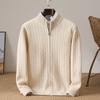 Suéter de otoño e invierno nuevo, estilo coreano, con cremallera, grueso, trenzado, 100% lana pura, cárdigan de punto, abrigo informal para hombre a la moda.