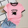 Exportación Transfronteriza 2025 Nueva Camiseta Casual Slim de Verano de Manga Corta con Cuello Redondo y Color Contrastante para Mujer Top Versátil