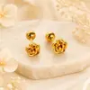 Brincos de aço titânio em formato de coração para mulheres, não desbotam, ear cuffs de alta qualidade e elegantes, design de rosca para evitar perdas, brincos de pérola redonda fosca