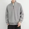 Sudadera con cuello alto y media cremallera para hombre, primavera y otoño, retro americano, color liso, casual, chaqueta texturizada de color liso para hombre