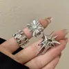 Moda Pareja Metal Plata Hip-Hop Cruz Anillo Ancho Ins Estilo Fresco Estrella Anillo Abierto Ancho