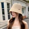 Verano Nuevo Sombrero Tejido Color Sólido para Mujer Sombrero de Cubo Transpirable Protector Solar para Exterior Sombrero de Cuenca Pequeño que Favorece el Rostro a la Moda