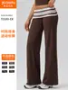 Calça Esportiva Longa Transfronteiriça Europeia e Americana Patchwork Retrô Bolinhas Cós Dobrável Fitness Levanta Quadril Aperta Abdômen Calça de Yoga Longa Escovada