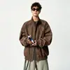 Jaqueta bomber tie-dye fosca estilo retrô americano com gola alta, jaqueta externa funcional patchwork curta masculina de outono, jaqueta de couro da moda