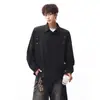 Nova camisa casual oversized estilo chinês para primavera e outono, com design de fivela de metal, corte solto, gola mandarim e mangas compridas, na cor vermelha