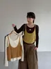 Suéter de Punto de Dos Piezas con Estilo Capa de Moda Jiangzuo para Mujer, Casual de Otoño, Top Corto Suave A1370