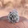 Joyería Vintage de Plata S925, Anillo Vintage de Flor de Rosa de Plata Tailandesa para Mujer, Anillo de Piedra Oro Negro