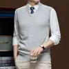 Colete Masculino de Lã 6 Peças Outono Inverno Meia-Idade e Jovem Gola V Tamanho Plus Pulôver Formal Tricotado Colete Sem Mangas Casual