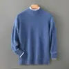 Suéter de una pieza de punto grueso de 7 puntos 100% lana para hombre, jersey de punto para negocios con cuello semi-alto, camiseta base de punto de corte holgado