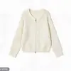 Cardigã de tricô casual com gola redonda, estilo curto versátil com zíper para outono e inverno, novo top jaqueta suéter casual solto slim fit