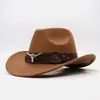 Comércio Exterior Chapéus Estilo Xizang, Chapéus de Cowboy Ocidentais com Acessórios de Cabeça de Boi, Chapéus de Feltro, Chapéus Atacado Estilo Étnico para Homens e Mulheres