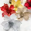 Magnólias artificiais douradas com glitter de Natal e flores de poinsétia, Decorações de Natal, Enfeites de Árvore de Natal
