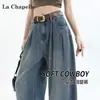 Calça Jeans Wide Leg Feminina Moda Outono Fashionável Nova Cintura Alta Wide Leg Estilo Americano Primavera e Outono Calça Reta Estreita Pequena