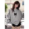 Marca Chinesa Tendência Estilo Preguiçoso Letras Estampadas Cinza Claro Gola Redonda Moletom Feminino Primavera & Outono Fino Oversize Manga Longa Jaqueta