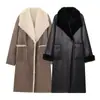 Abrigo largo de invierno de piel sintética con cuello grande de pelo para mujer, reversible, piel sintética integrada, hasta la rodilla, engrosado, cálido, disponible en varios colores
