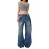 Jeans Lavado Retro Americano com Rebites e Raio para Homens e Mulheres Calças Longas Casuais Retas Soltas de Rua Desgastadas Retro