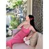 Vestido de tirantes de verano para mujer, ligeramente regordeta, adelgazante, elegante, rosa, vestido largo, falda para chica regordeta, diseño de cintura alta
