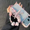Nova Corrente de Celular Urso Cartoon com Glitter Corrente de Celular de Pelúcia com Contas Pingente Chaveiro Anti-Queda Venda por Atacado