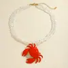 Collar Versátil con Colgante de Cangrejo de Perla Geométrica de Playa Oceánica de Verano, Diseño Personalizado Creativo, Transfronterizo Europeo y Americano