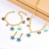 Estilo pastoral natural azul flor de cinco folhas pulseira grossa titânio aço flor borboleta suéter colar todos os brincos de cola gota para mulheres