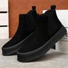 Botas Martin de Invierno para Hombre de Cuero Genuino de Caña Media Botas Chelsea con Forro Polar Cálidas de Suela Gruesa Botas de Algodón Vintage