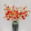 Planta Verde con 7 Frutos de Granada, Hojas Doradas de Otoño, Ramas de Flores Artificiales para Decoración Suave, Decoración del Hogar, Decoración de Bodas, Alta Simulación