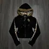 Sudadera con Capucha y Cremallera de Manga Larga Estampado de Leopardo Estilo Y2K Otoño e Invierno Ajustada Personalizada Estilo Callejero con Tachuelas Negras
