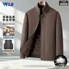 Nova jaqueta masculina de lã dupla face para outono e inverno, jaqueta casual de negócios curta e grossa com gola alta para homens de meia-idade