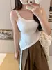 Colete regata amarelo para mulheres, peça externa de verão, sem costas, sexy, roupa íntima, camada base, barra irregular, top de tricô doce e ousado