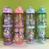 Estilo explosivo tela caricatura gran capacidad taza de agua para viaje cuerda portátil impresión plástico transparente popote taza de agua espacial