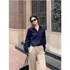 Camisa Sencilla de Lino Middletone, Estilo Old Money con un Toque Limpio y Elegante, Top de Manga Larga 100% Lino para Mujer, Verano, Cuello de Solapa.